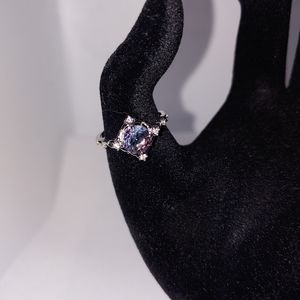 Silvertone Ring with Clear Blue Stone